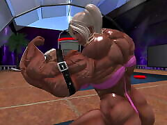 Muscle Woman Ripped Leather Belt With Her Monster Bicep