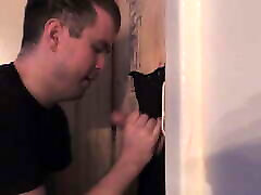 Oddly shaped uncut guy swings by for first gloryhole bj