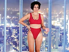 gorgeous woman two piece red real massage force bikini