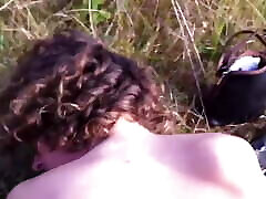Russian old man creampie teens outdoors, finally got her in the field