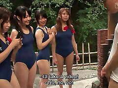 Japanese schoolgirls in swimsuits – CFNM handjob harem