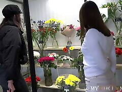 Worker of flower shop enticed into threeway with hot couple
