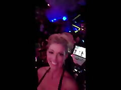 Pierced big nipple blonde shows off her wide open wet vagina tits in a club
