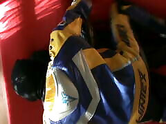 The biker on the straitjacketed slave The biker on the straitjacketed slave