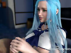 3D meets sex vidio ANime Hentai Busty Girl giving a HANDJOB
