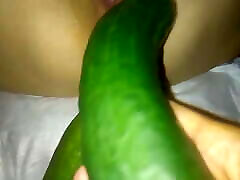 I fuck my wife 5 mb fuck with a cucumber to a creampie.