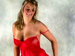 RED DRESS - bouncy natural boobs dance tease