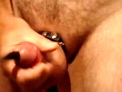 Cumming with my silicone sound and leather cock ring