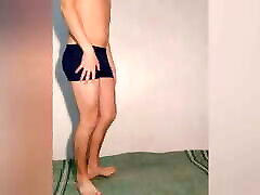 Hot guy tries on dark blue boxers and poses kuya its xxx com in them