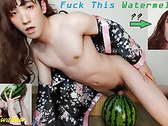 AsianSissyJoey fucks Watermelon