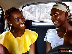 African Lesbians Flirting in Taxi – cina suster Eating in Bedroom