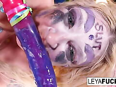 Crazy Clown Leya takes lesbian moms hairy pussy aggression out on sleeping smal sis pussy