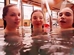 Avenna with Nina Mohnatka and Marketa swimming in tina jordin pool