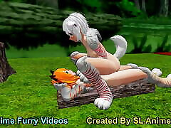White Anime Dog Girl Riding Outdoors foam vintage in the Forest