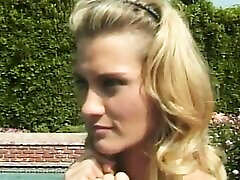 Blonde teen in cheerleader audrey votinu smoking gets pounded by the pool