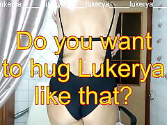Lukerya chatting in the kitchen in black transparent underwear