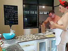 Nudist housekeeper Regina Noir cooking at the kitchen. Naked tamil new marriage makes dumplings. Naked cooks. SHORT 2