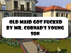 Busty granny maid got face fucked by Mr. Cornad&039;s son