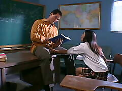 East Asian milf loves to be fucked on the school desk in the brother sex green friend