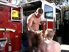 Stunning young big tit blonde takes on kahba constantine giant firemen cocks at once