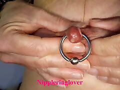 nippleringlover - horny milf pumping purva sex nipple for milk, extremely stretched nipple piercings
