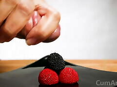 CFNM Handjob auto dick touch on candy berries! cjs girlfrend on food 3