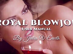 Julia V Earth teases Alex with her hairy pussy and sucks his cock. Royal Blowjob: Usage. Episode 012.