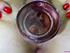 Meaty arob xxx cim grips glass dildo close up