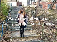 Horny female in a coat flashes tits and romantic sexhd in the neighborhood