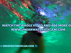 Voyeur underwater, hidden pool cam shows mom daughter no panties girl playing with her big natural tits while masturbating with jet stream!