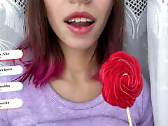 Naughty stepsister sucks a lollipop and shows her long hot pinjam mak tongue