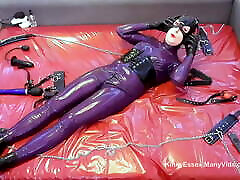 Self Bondage, Sensory Deprivation And Doxy Magic Wand Harness - Cute hot wife indan In Rubber Latex Catsuit