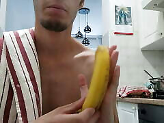 Croat gagging on huge banana deepthroat