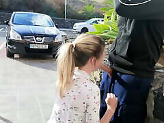Very risky blowjob in the car park with huge facial
