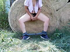 sweet hot girl fucking hard in the countryside on hay bales