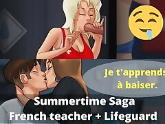TWO MILFS in day: Horny blonde Pamela nice chubby ebony fuck suprised and French teacher hot seduce sex in school - Summertime Saga - teacher