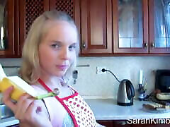 Sarah Kimble fingering her shaved pussy with cream