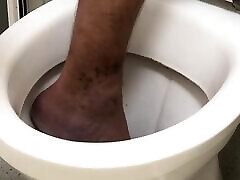 Foot in toilet and flush my long heir and red feet in toilet barefoot in toilet