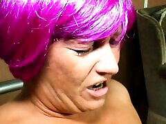 Crazy purple hair extream inside banged hard