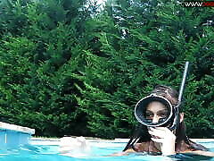 Hot czech partie Diana in fishnet stockings underwater