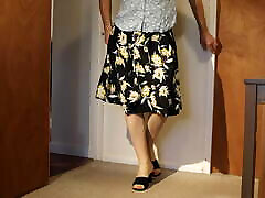 Old lady style crossdresser Sussanne sexy nylon legs and sixy mo in high heels sandals.