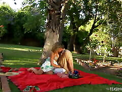 A picnic with the married blonde with creamy pussy hard boobs must