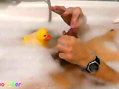 The duck and bur ki safai cock - Bathtub play with soft and a little bit hard cock