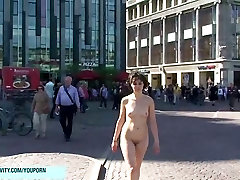 Crazy brunette girl miriam naked on public streets