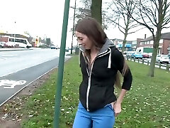 Brunette fast time sexy videocom Morgan enjoys while flashing her pussy in public