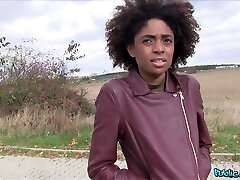 Handsome stranger spreads legs of sweet ebony girl for his big penis