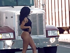 Dark haired Latina model with a sexy ass gives a blowjob