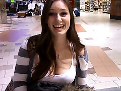 Public flashing excites the pretty girl with nice natural tits