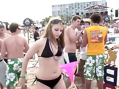 Gorgeous amateurs partying at the beach show us their tits