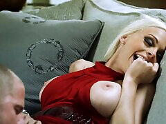 Blonde with big tits getting her juicy pussy fingered and drilled hardcore doggystyle till the he cums